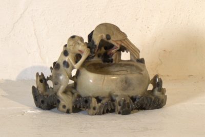 Chinese Soapstone Monkey and Bird with Bowl