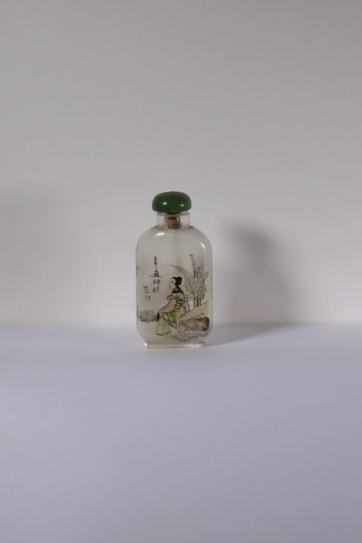 Chinese Glass bottle Painted Inside with Seated Lady