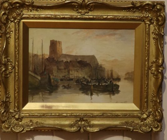 Watercolour. "Fishing Boats Unloading at the Harbour". - Image 2