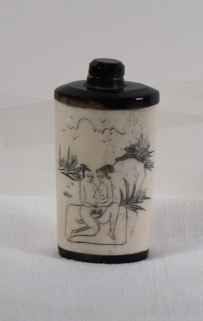 Chinese Old Ivory and Horn Engraved Bottle