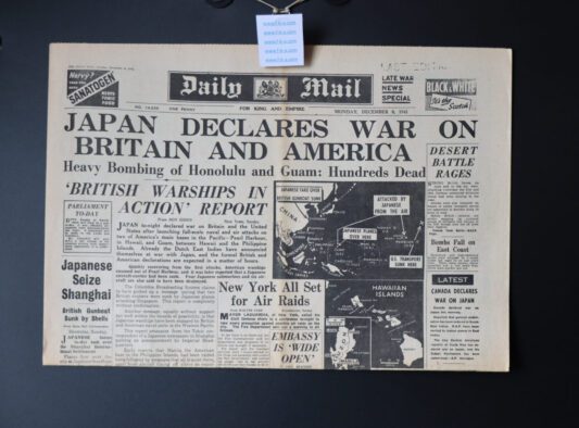JAPAN DECLARES WAR ON THE UK US. WORLD WAR II. THE DAILY MAIL Monday December 8th 1941