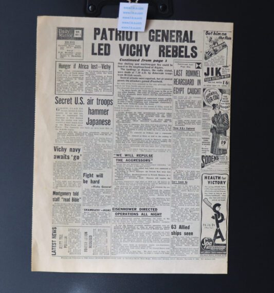 NEW N. AFRICA FRONT.  WORLD WAR II. DAILY MIRROR  Monday November 9th 1942 - Image 2