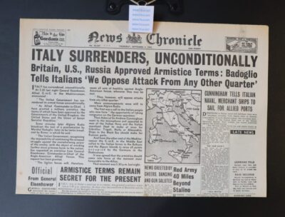 ITALY SURRENDERS.  WORLD WAR II.   News Chronicle. THURSDAY SEPTEMBER 9th 1943