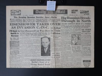 EISENHOWER IS INVASION C in C WORLD WAR II.  Daily Mail, MONDAY JANUARY 17th 1944