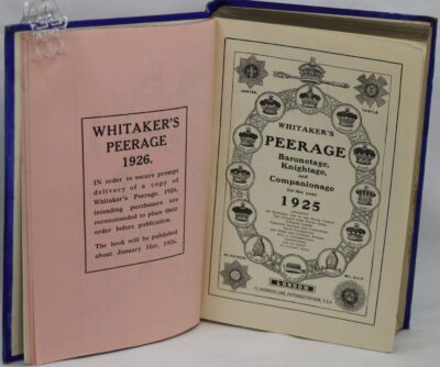 Whitaker's Peerage, Baronage, Knightage and Companionage. 1925.