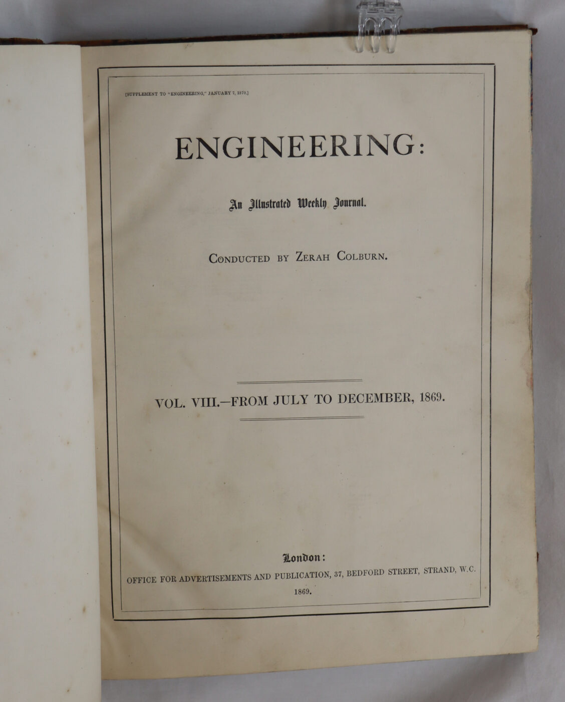 Engineering. An Illustrated Weekly Journal. July to December 1869. - Image 2